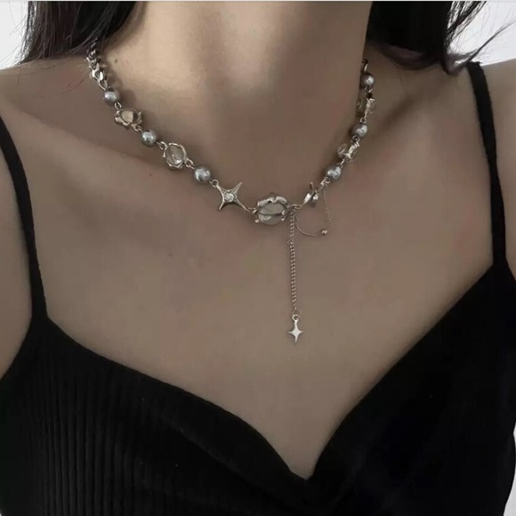 NEW Exquisite Star Geometric Crystal Chains Choker Necklace Shiny Jewelry - Picture 1 of 2